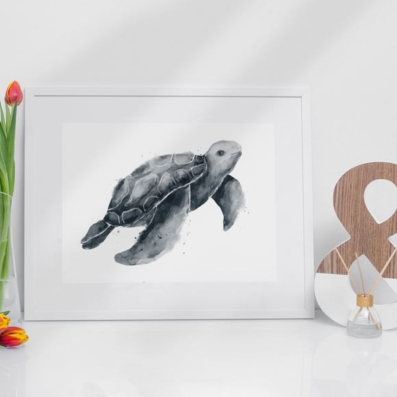 Watercolor Wall Art Marine Turtle Portrait Print Poster Unframed - Picture 4 of 9